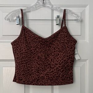 GAP M Tall Brown Leopard Print Cropped Tank with Built In Bra